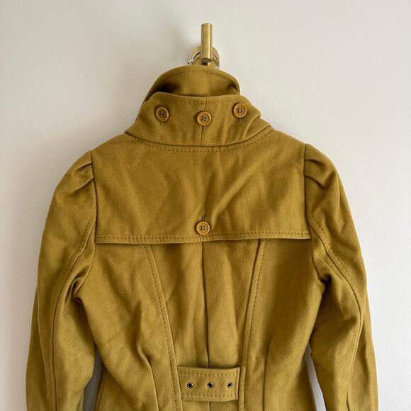 BCBGMAXAZRIA Wool-Cashmere Ruffle Zip Up Pea Coat Green Ochre S - Picture 5 of 14